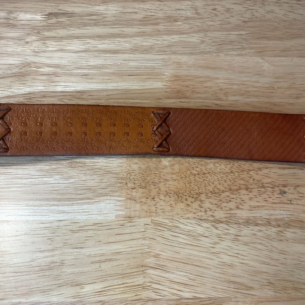 Fossil Patchwork Tooled Leather Western X Belt Wo… - image 6